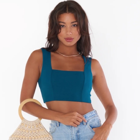 Show Me Your MuMu Tops - NWT Show Me Your Mumu Ansley Crop Top in Jade Green Stretch
